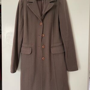 Womens Brown Single-Breasted Wool-Blend Coat